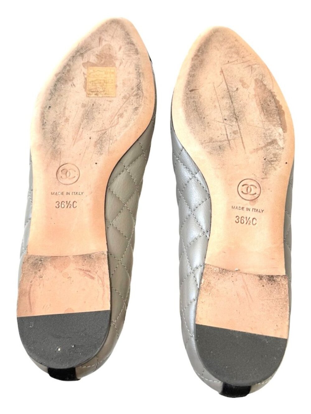 Chanel CC Quilted Cap Toe Ballet Flats Gray Black Leather EU 36.5 US 5.5-6 - Picture 12 of 13